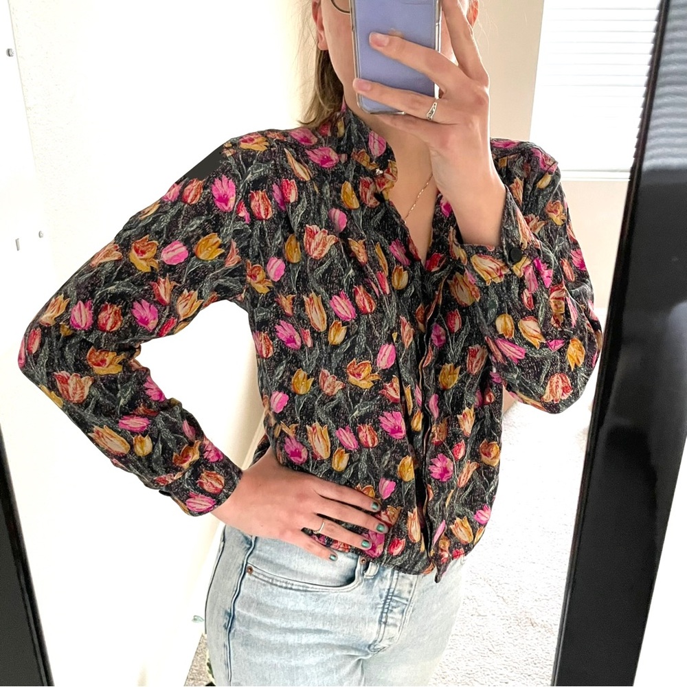 Vintage 100% Silk Designer Emanuel Ungaro Parallele Paris Tulip Blouse